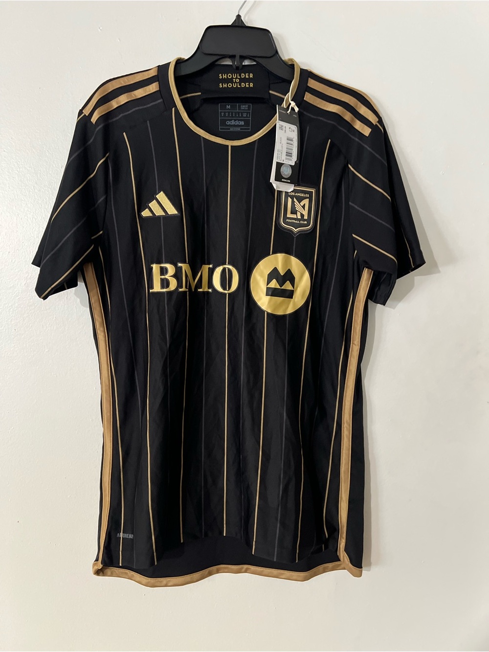 adidas LAFC Menβs Black with Gold Pinstripe Soccer Jersey SZ M